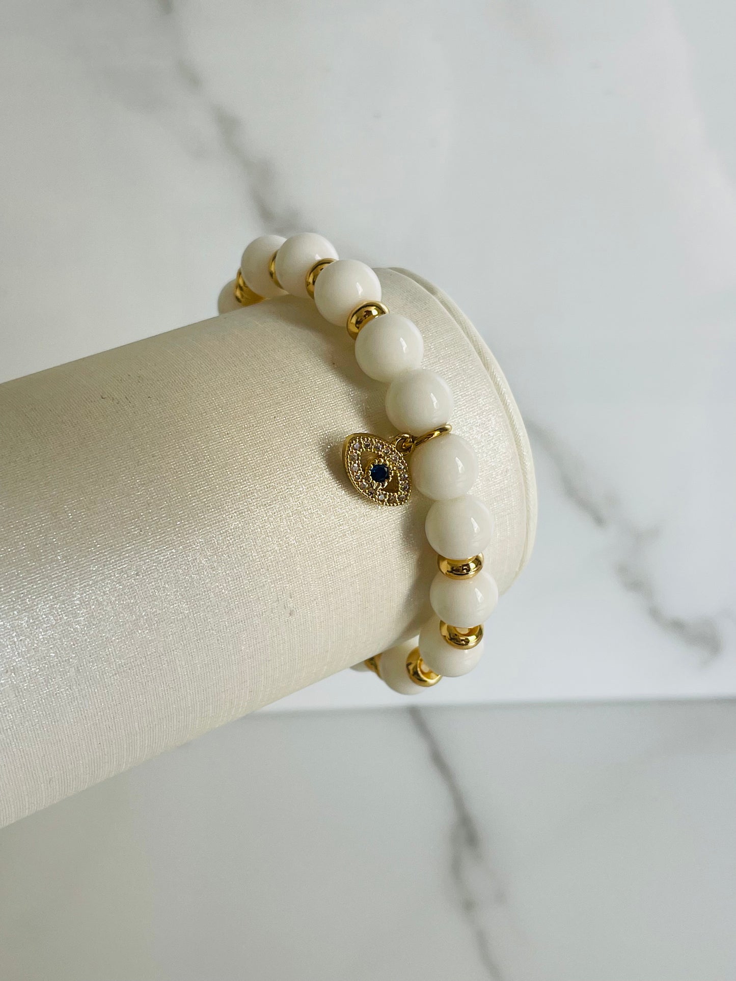 Pulsera blanca onix, ojo turco