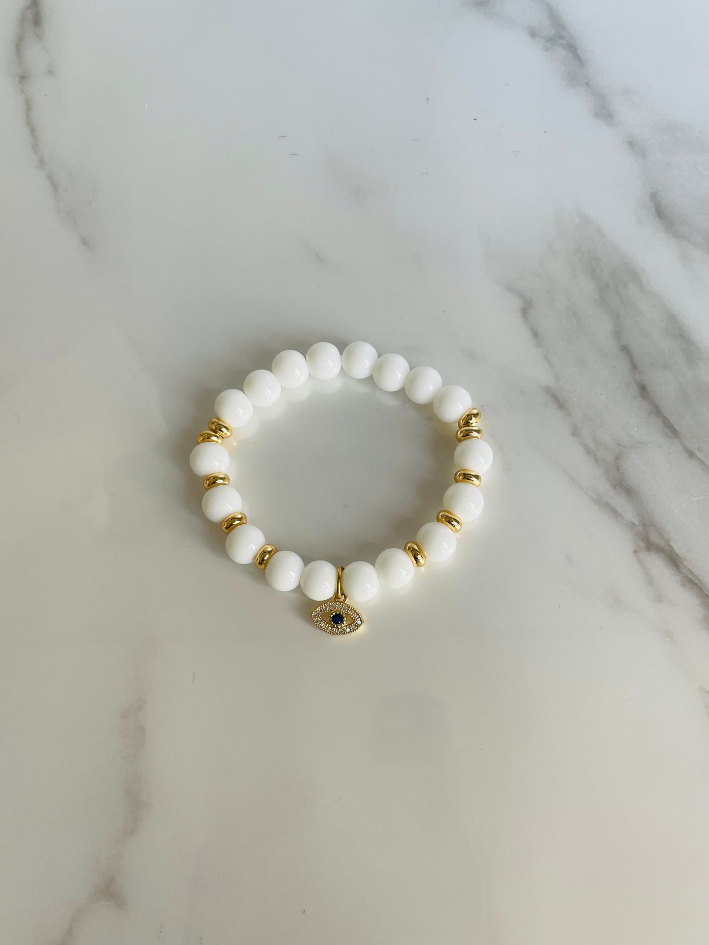 Pulsera blanca onix, ojo turco