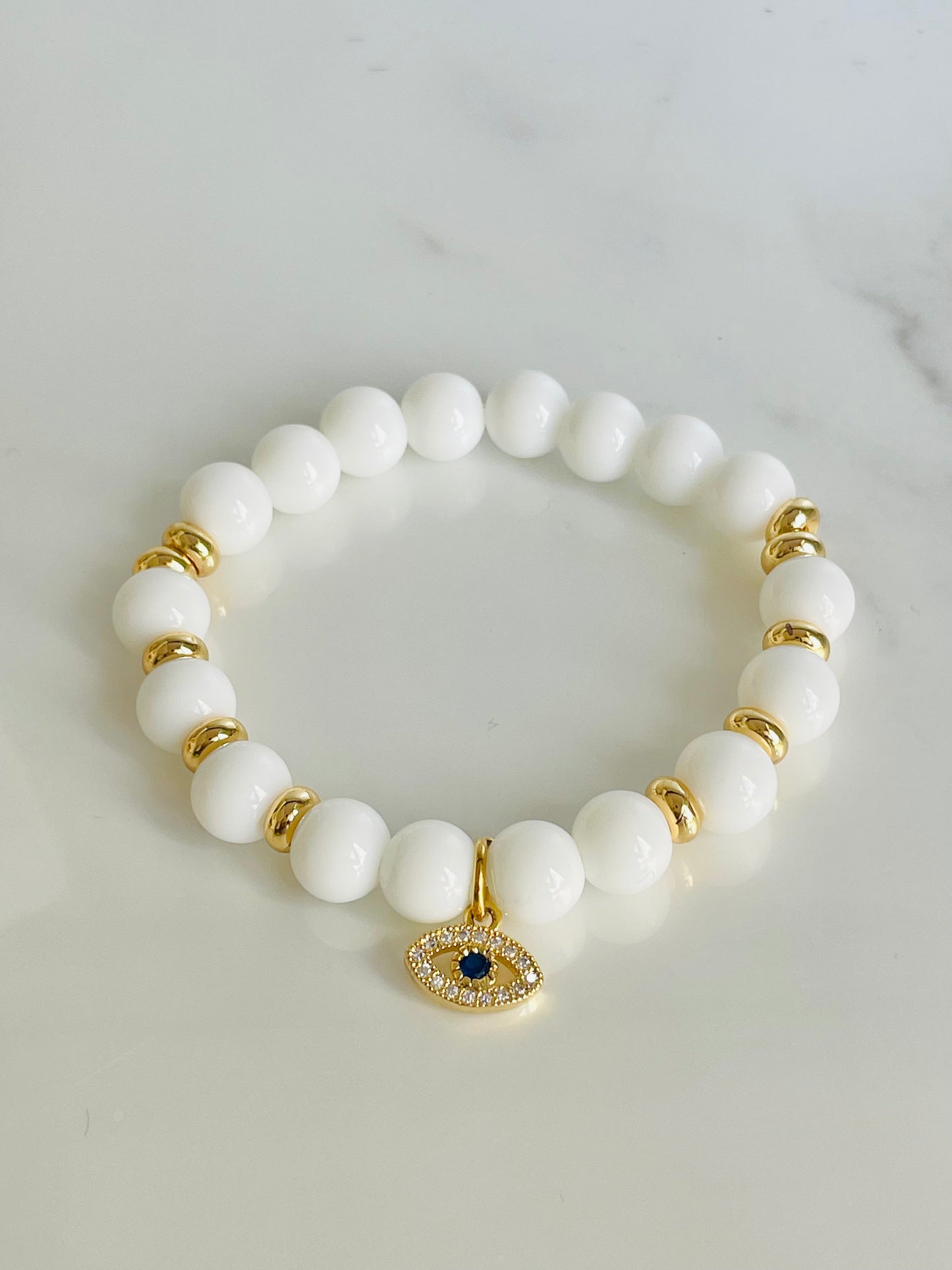 Pulsera blanca onix, ojo turco