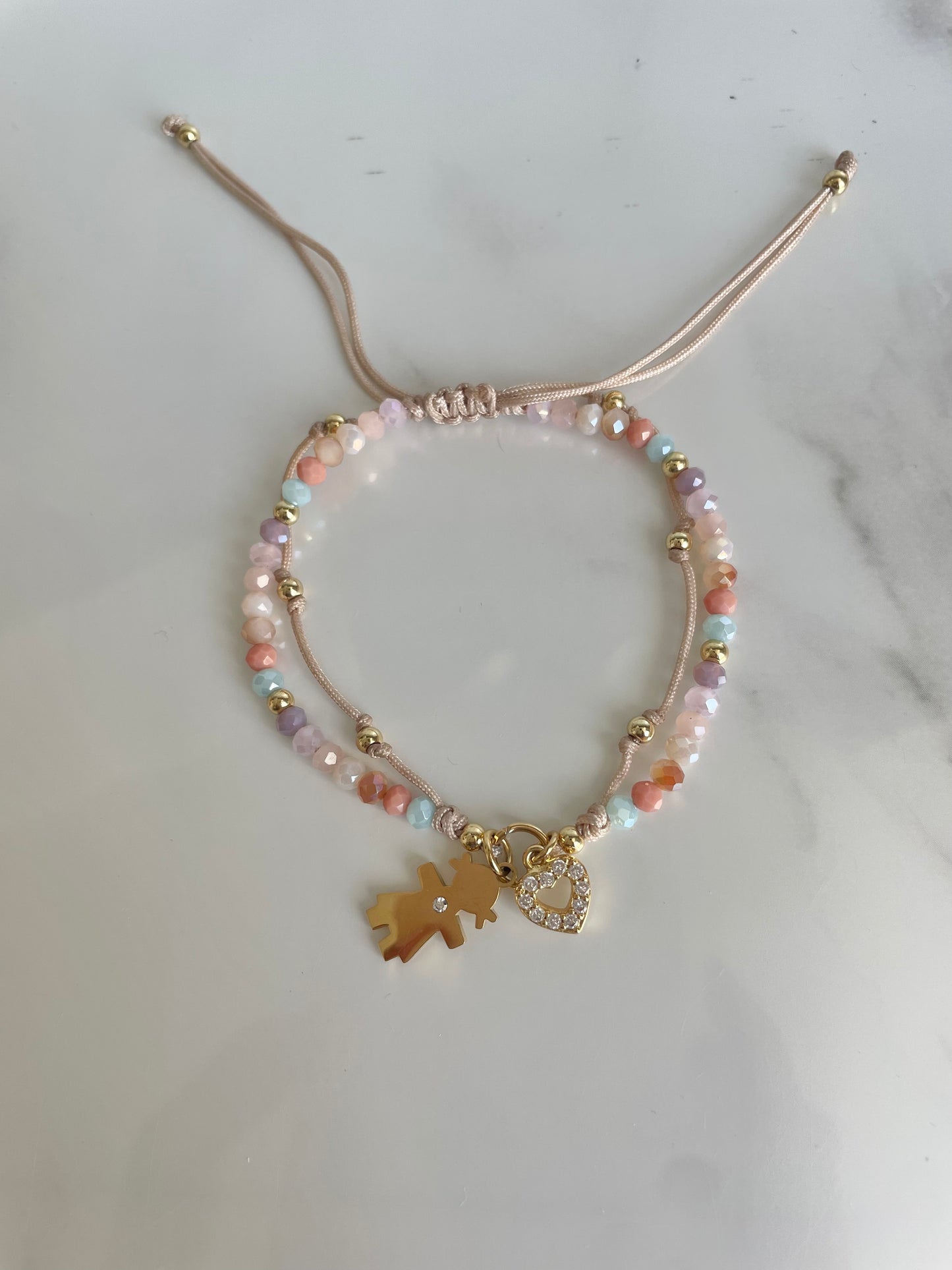 Pulsera muranos doble pastel niña corazón