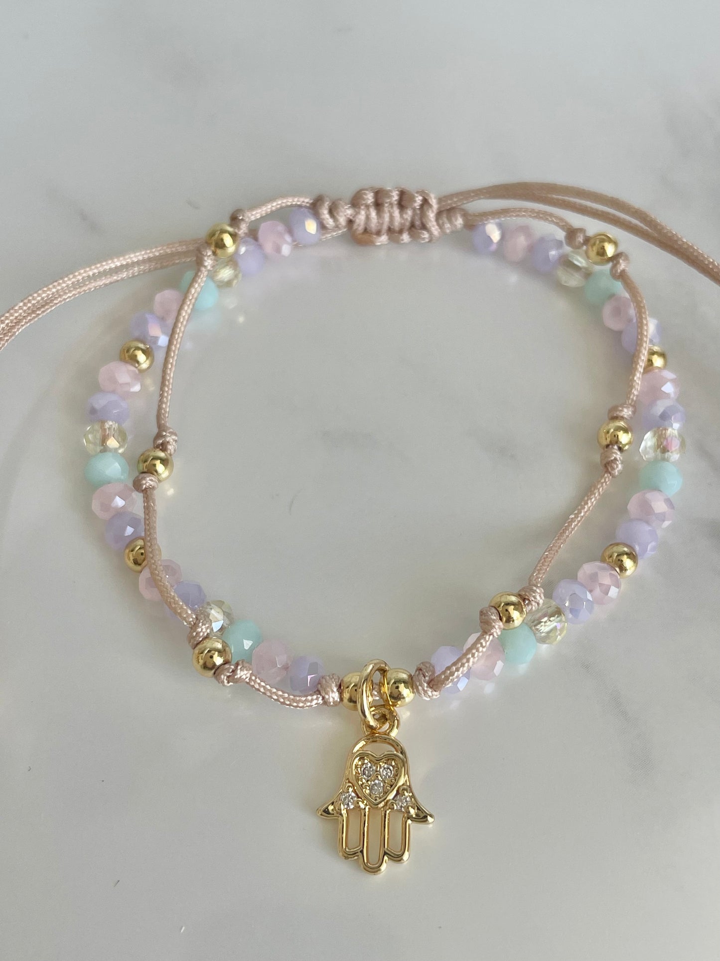 Pulsera muranos pastel hamsa colgante