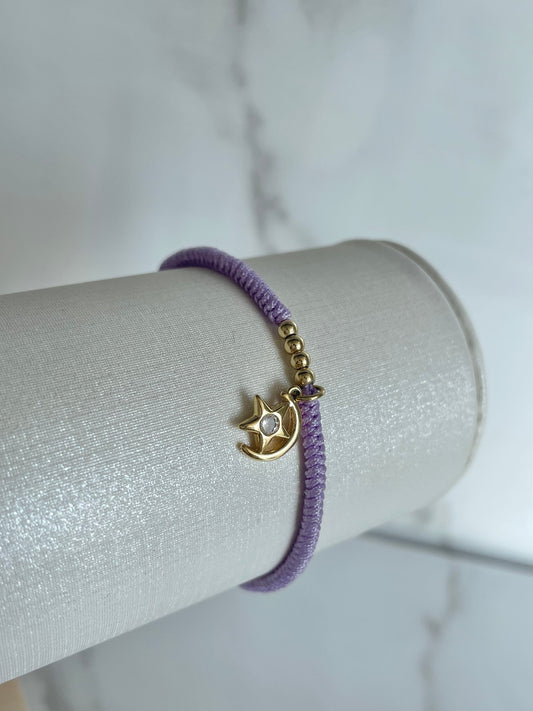 Pulsera tejida lila estrella luna