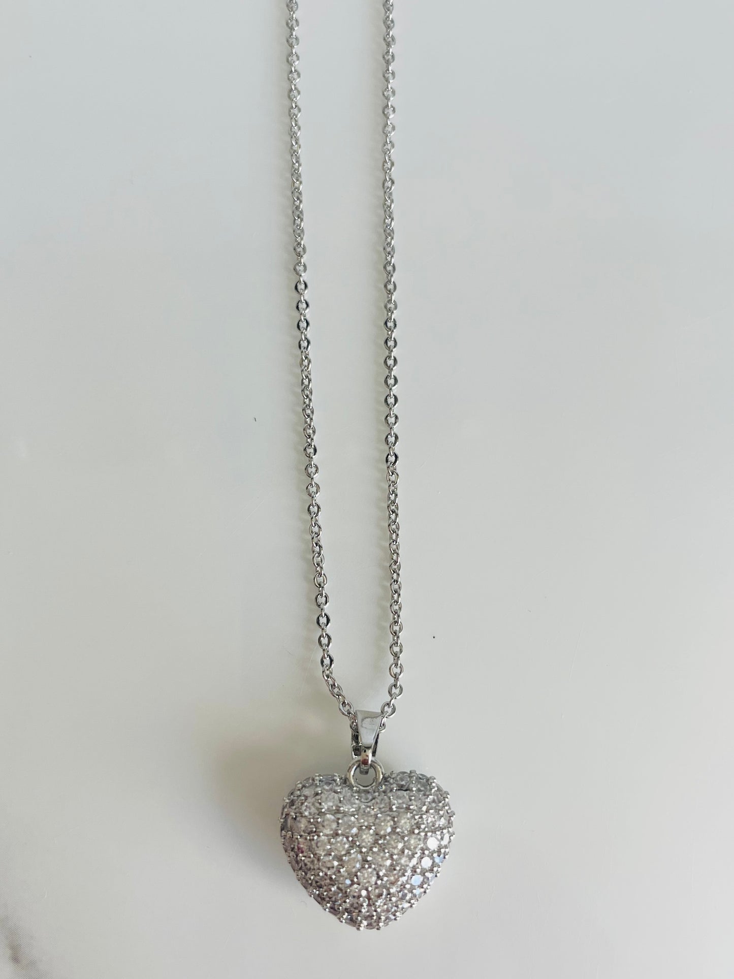 Collar corazón bombo strass plateado